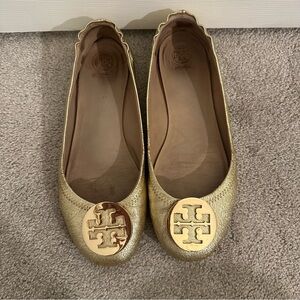 Tory Burch Gold Ballet Flats women 9